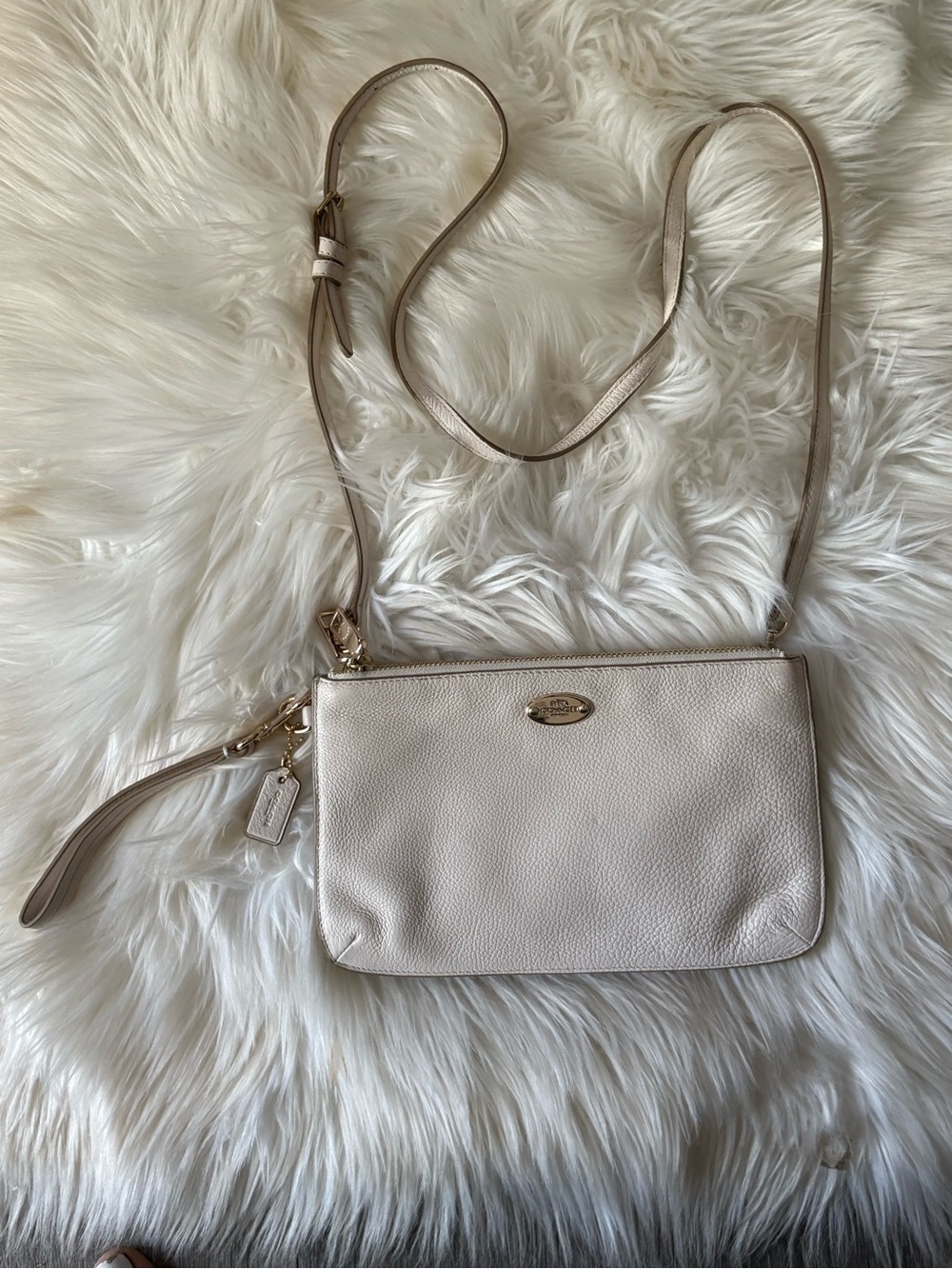 Coach Pebbled Leather Crossbody Bag in Chalk